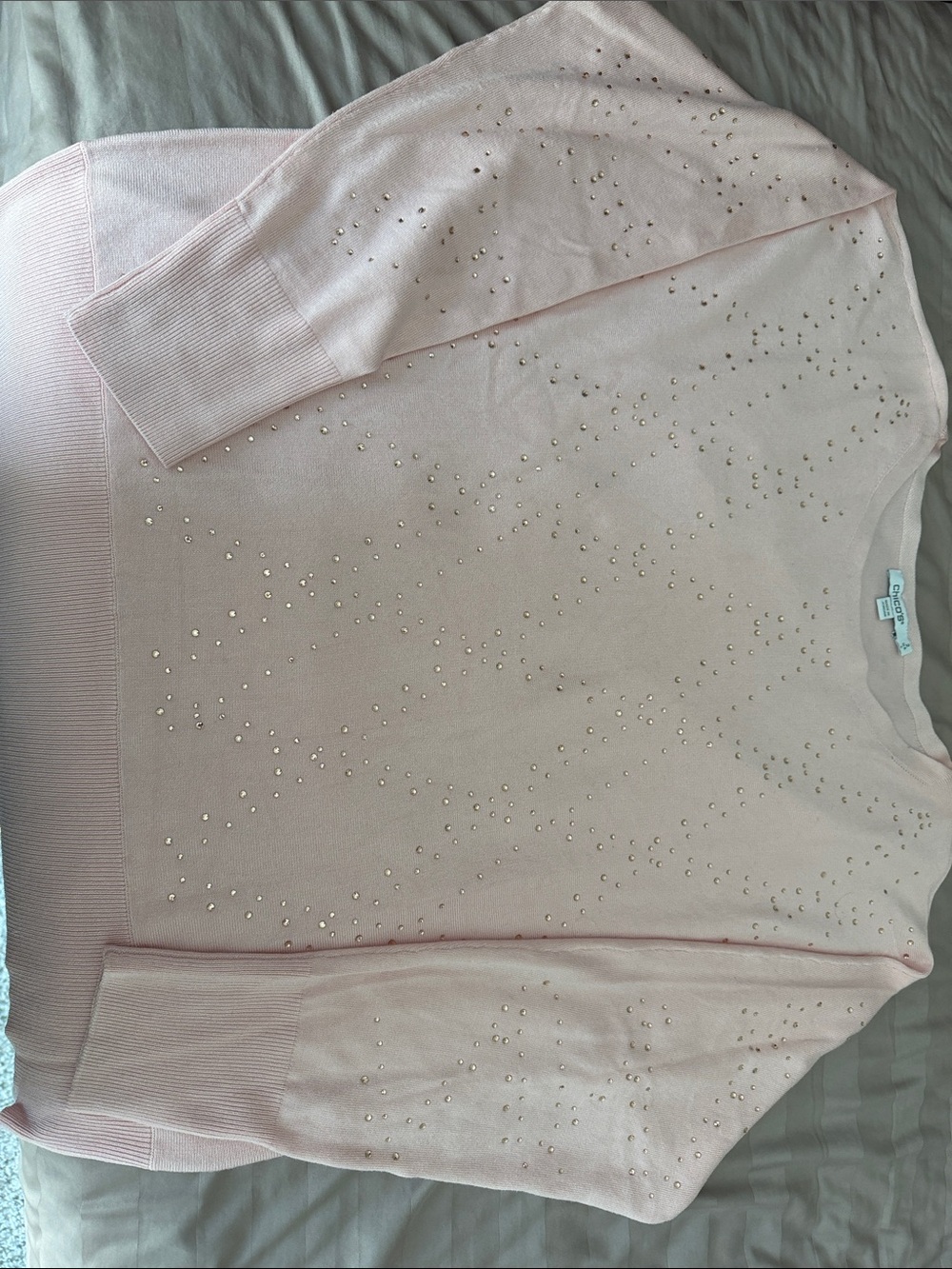 Chico's Lightweight Pale Pink Embellished Crewneck Sweater ladies size 12